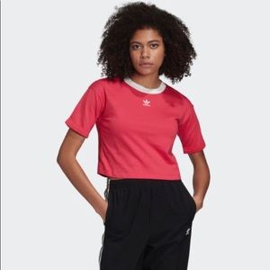 Adidas Red Roll-Up Sleeve Crop Top